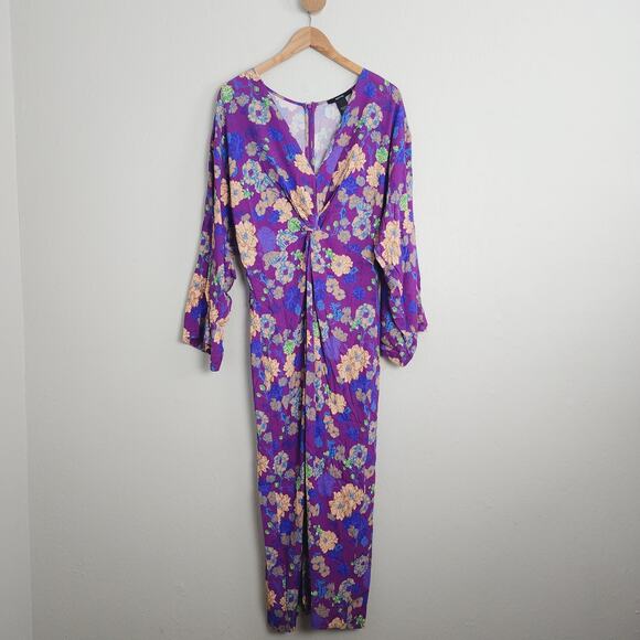 SMYTHE Violet Floral Front Twist Kimono Sleeve Midi Dress - Picture 6 of 16